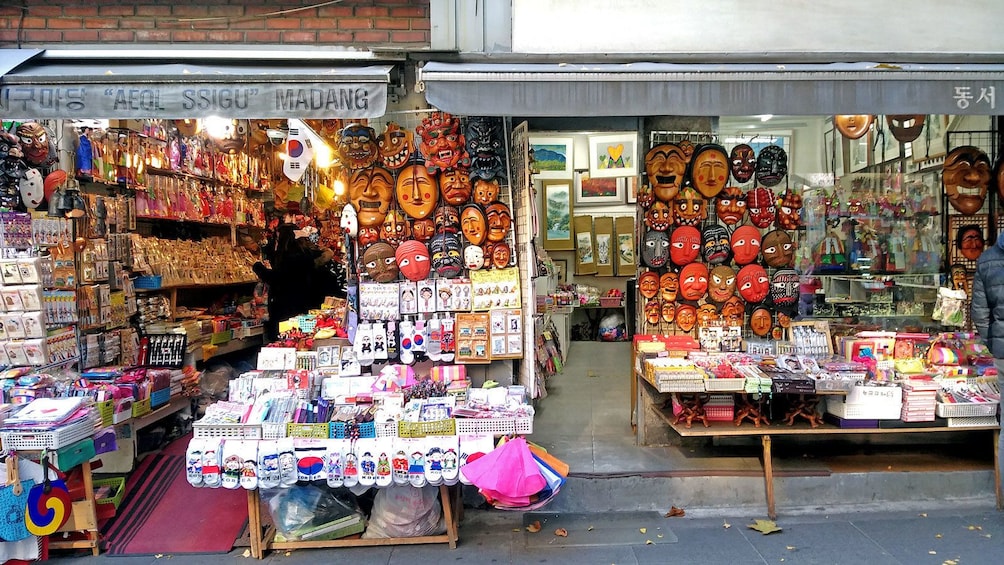 assortment of items on display at the market in Korea