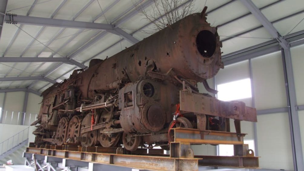 rusted out train engine