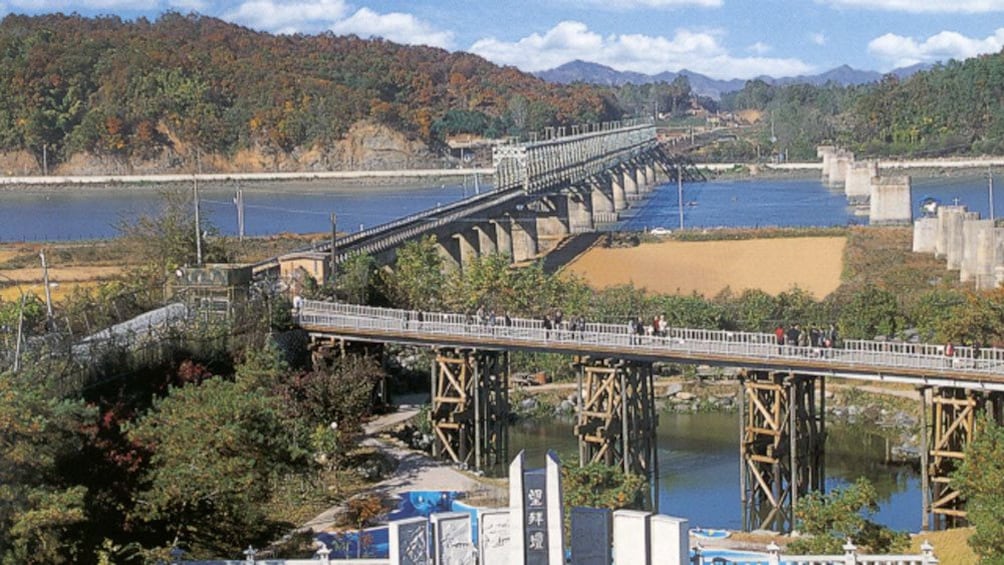 aerial view of track over river