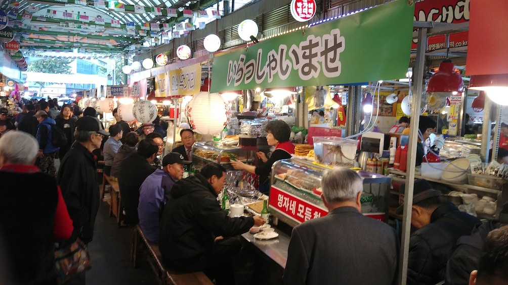 row of food vendors in seoul
