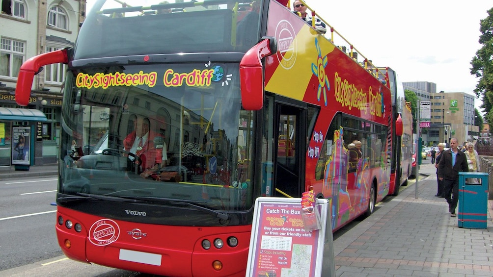 aboard a red double decker bus in Cardiff