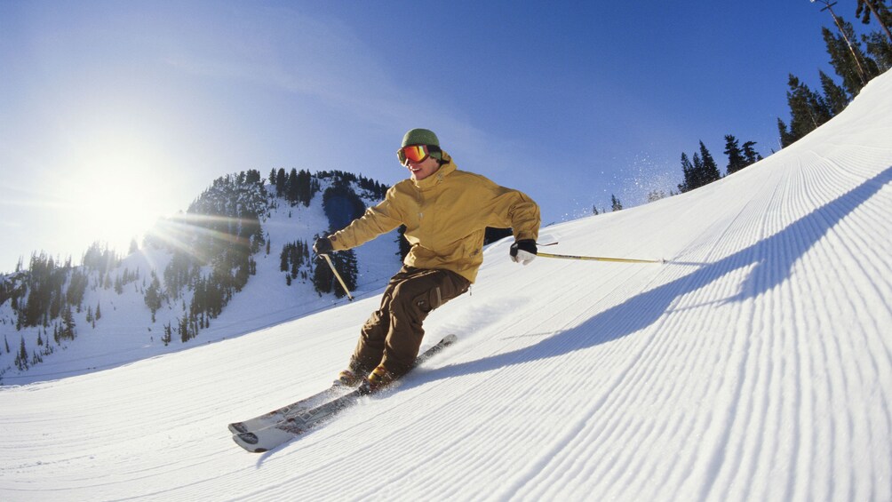 Skiing man on the slopes in Salt Lake City