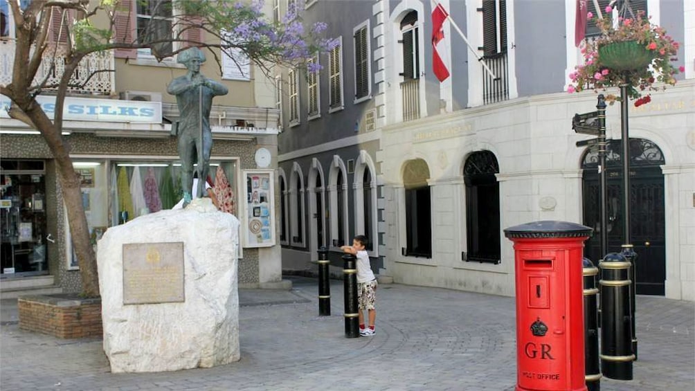 Statue and shops in Gibraltar