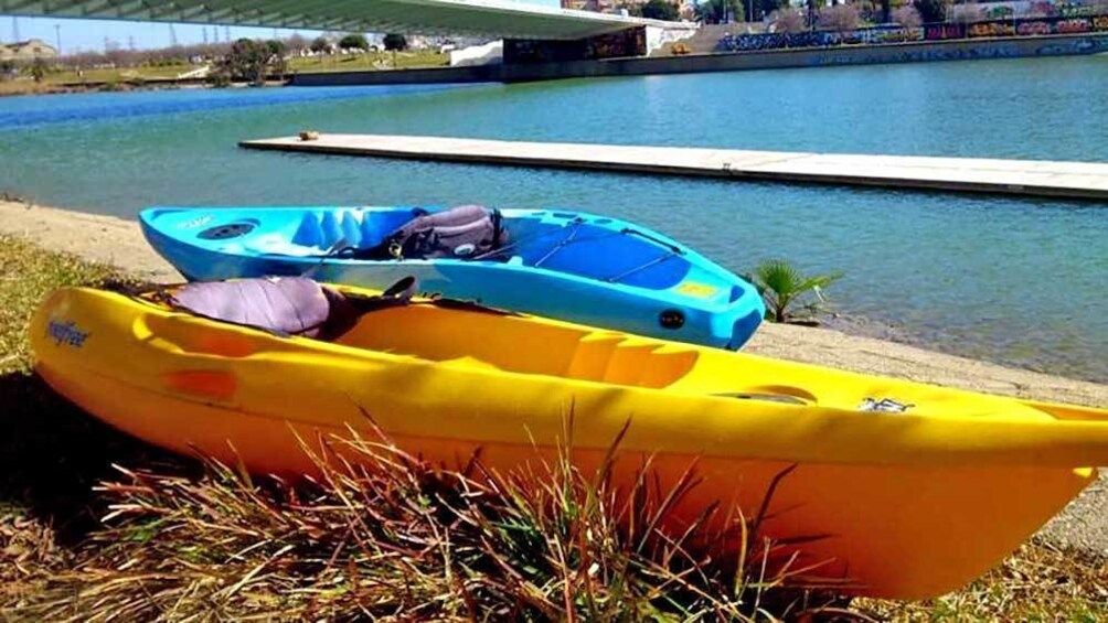 kayaks laying on the grass in Spain