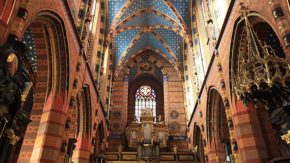 Inside an ornate cathedral in Krakow