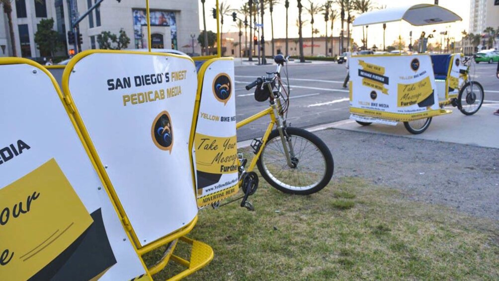 Close up of parked pedicab.