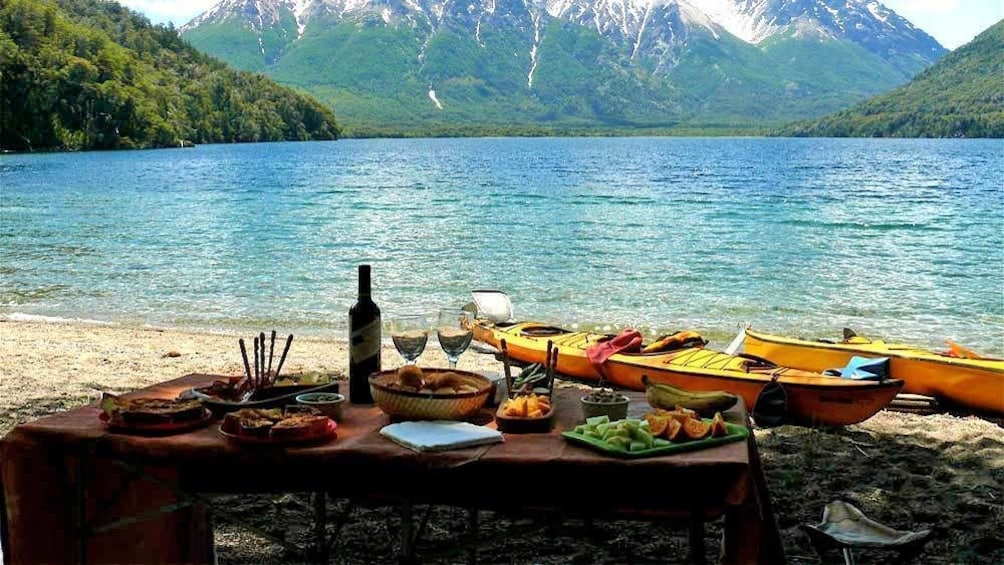 enjoying lunch on the lakeside in Argentina