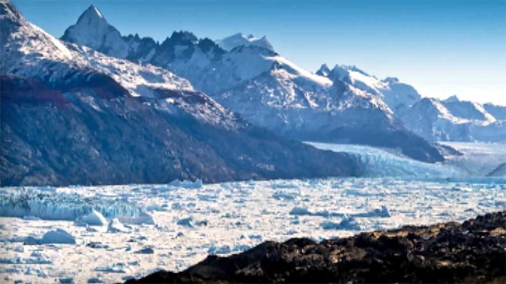 ice capped mountains from a distance in Argentina