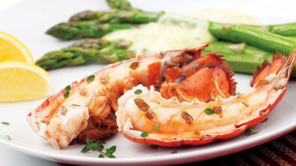 Plate of lobster and asparagus