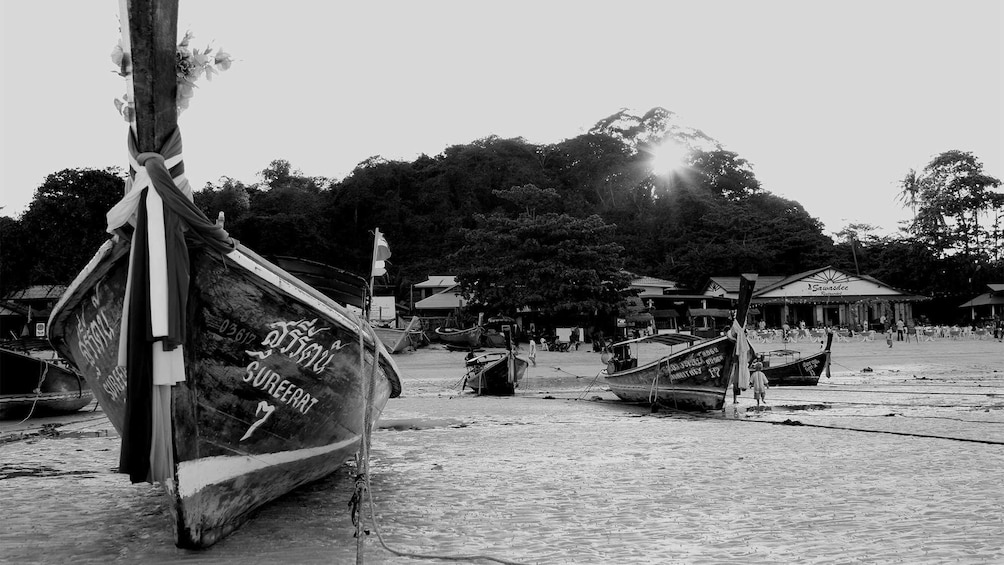 Old black and white photo of  Phi Phi Island in Phuket, Thailand 