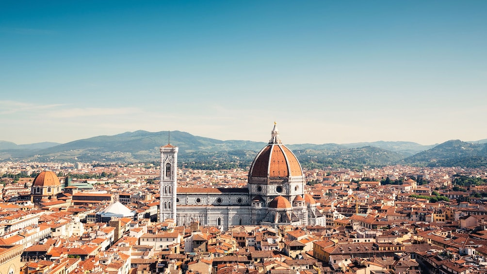 Aerial view of Florence with The Florence Cathedral in center.
