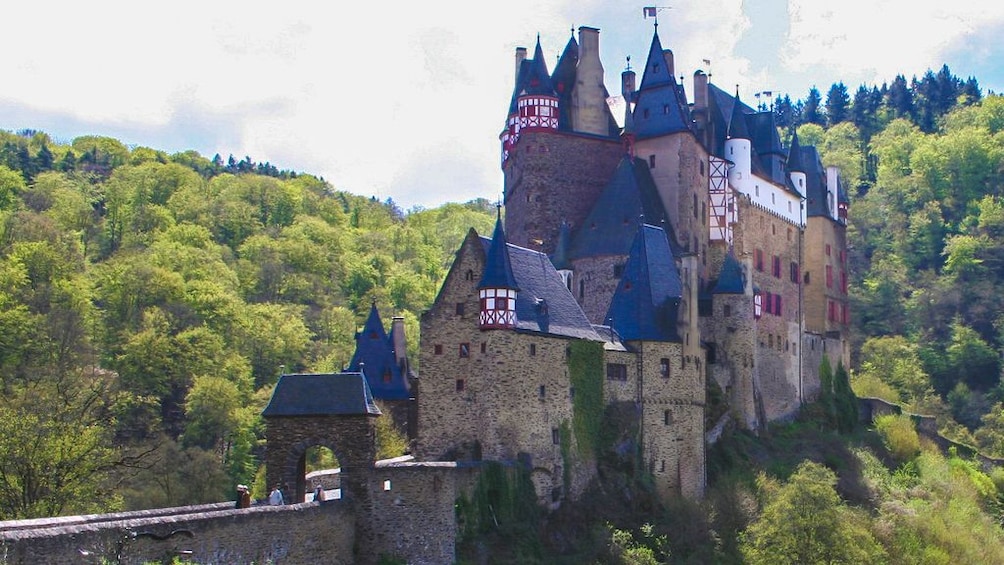 Exterior view of castle taken from afar.