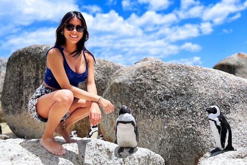 Posing with penguins in Boulders Beach