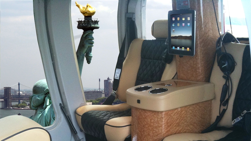 View of the Statue of Liberty from a lavish helicopter