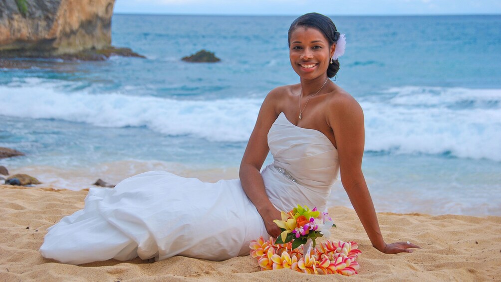 Bride on the beach in Kauai