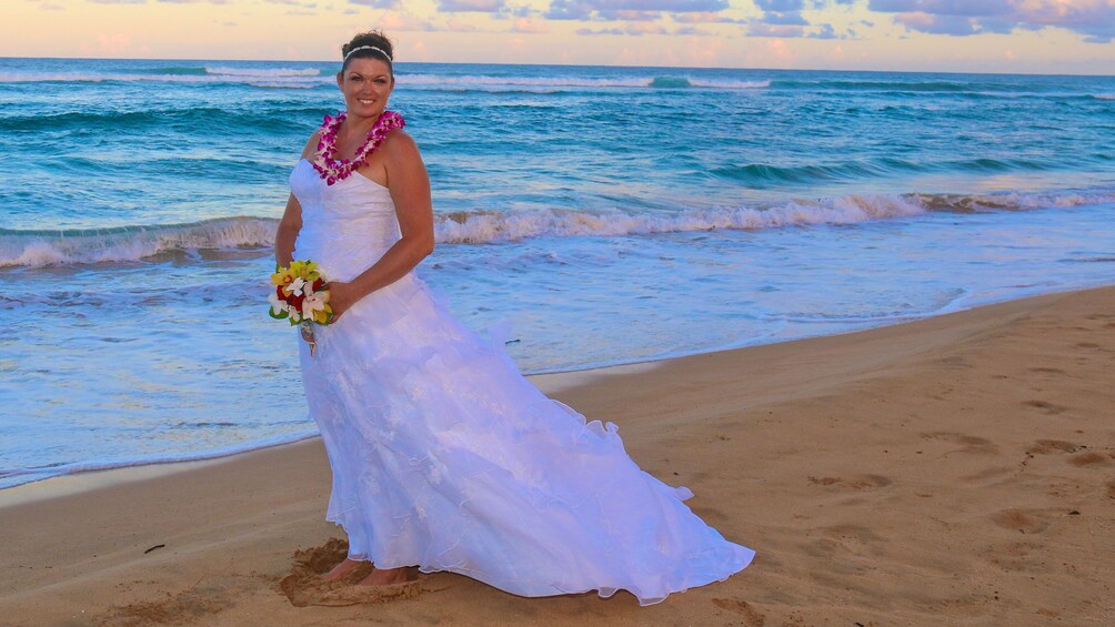 Bride on the beach in Kauai