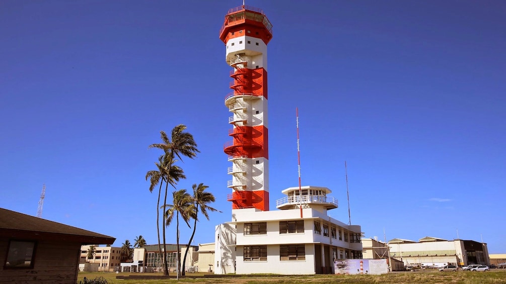 Old air traffic control tower at the Pacific Aviation Museum