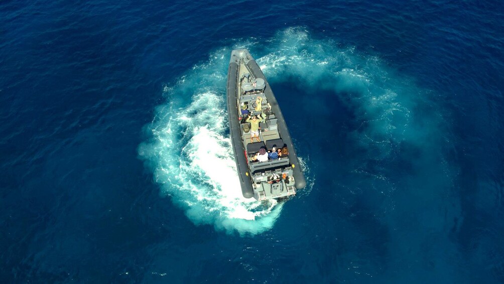 Aerial view of the boat on the Morning Snorkel & Marine Life Encounter tour on the Big Island