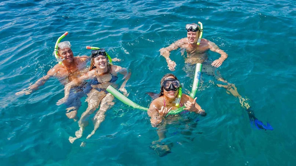 people swimming with snorkel masks in hawaii