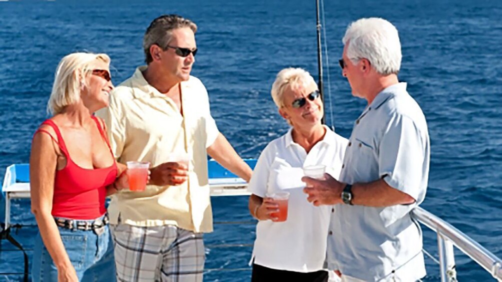Two older couples on a catamaran 