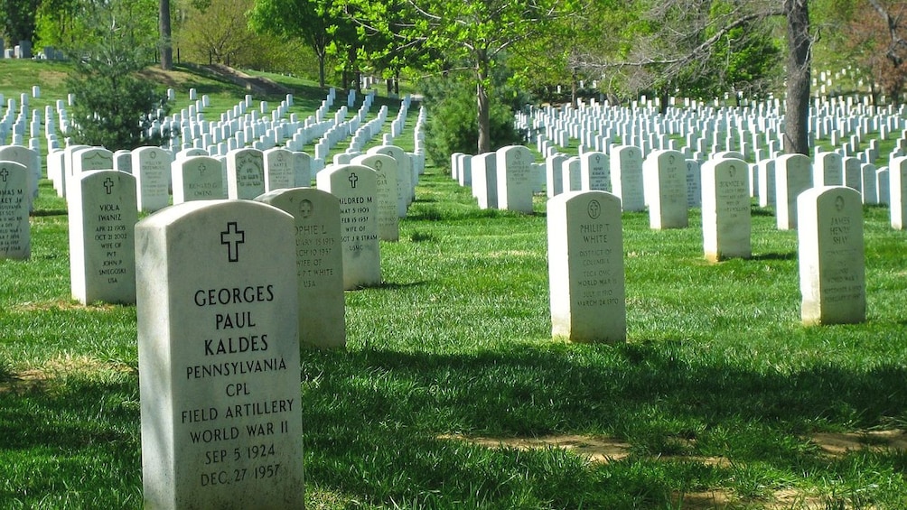 Close up of several gravestones of Veterans.