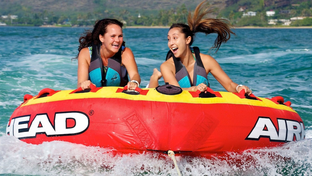 Bumper Tubes are available to ride attached to a speed boat in Hanauma Bay, Oahu