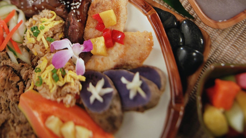 plate of food at luau in Kauai