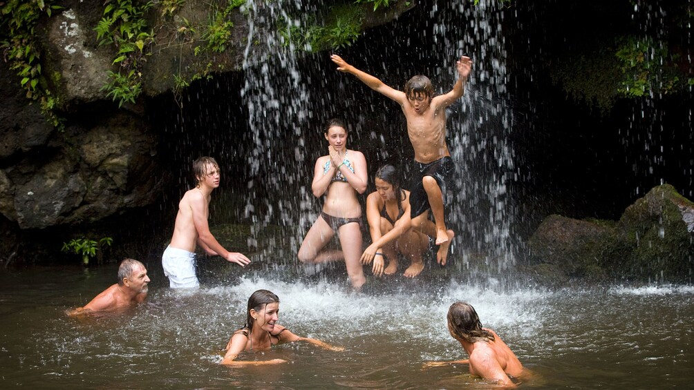 Show item 3 of 5. People splashing around in a waterfall in Hawaii