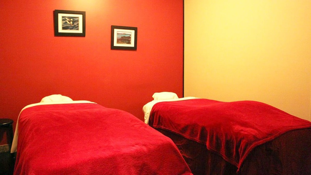 two massage beds inside a room at the spa in Kauai