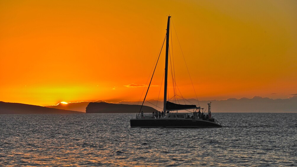 viewing the sunset from the catamaran in Maui