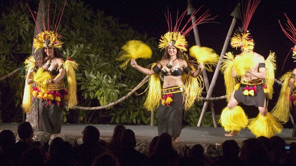 Luau performers on stage at the Royal Kona Resort in Hawaii 
