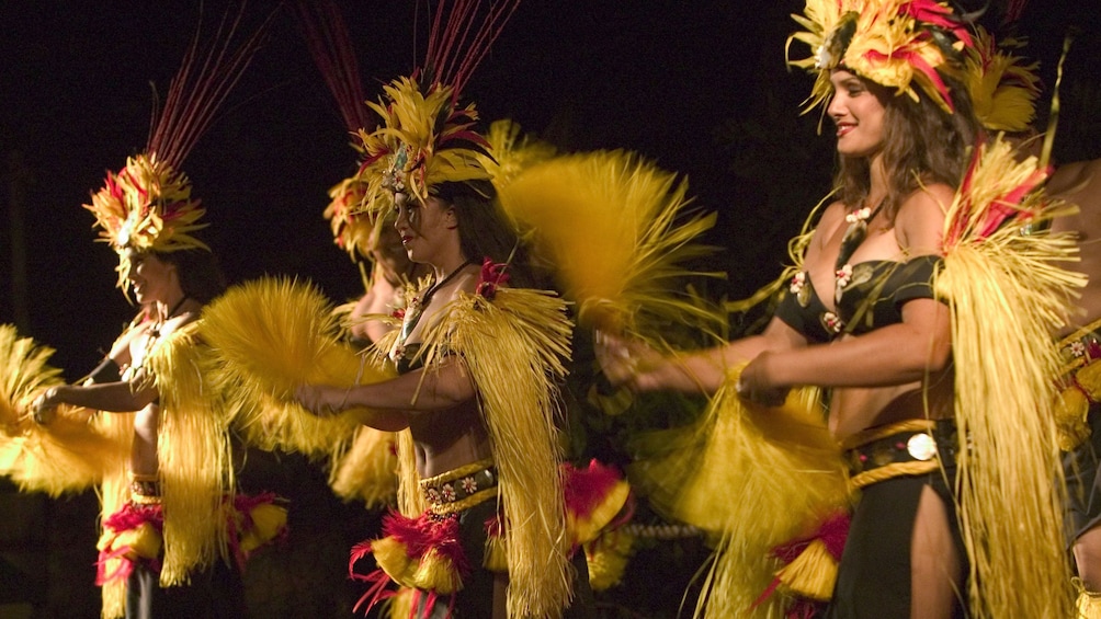 Female luau dancers on stage in Hawaii