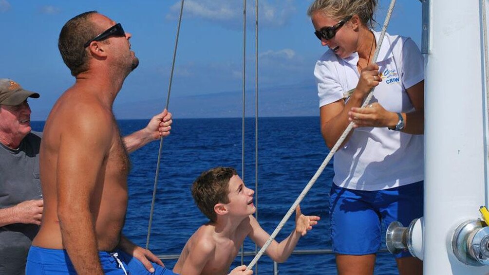 Family on a boat on Big Island