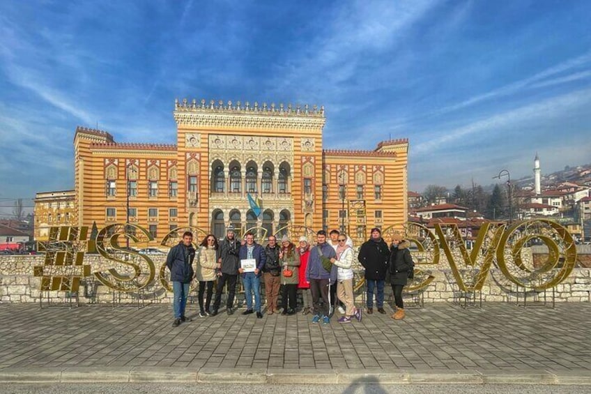 Our gropu in front of Sarajevo City Hall