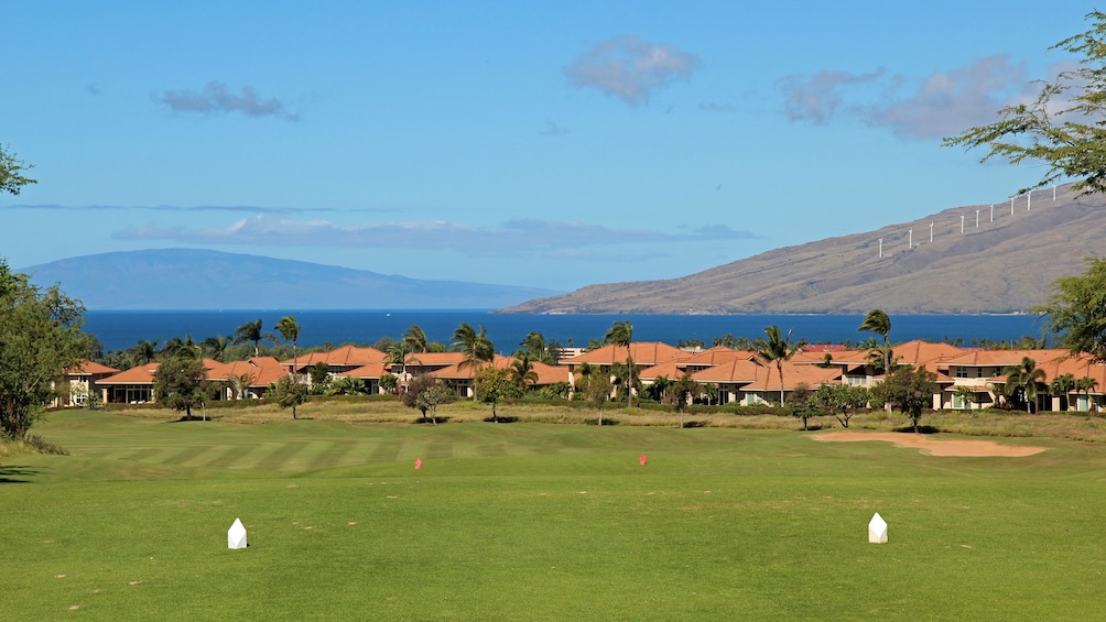 View of ocean from gold course in Maui