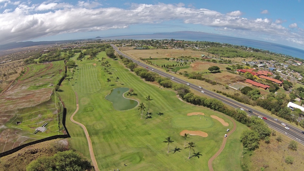 Aerial view of golf course in Maui