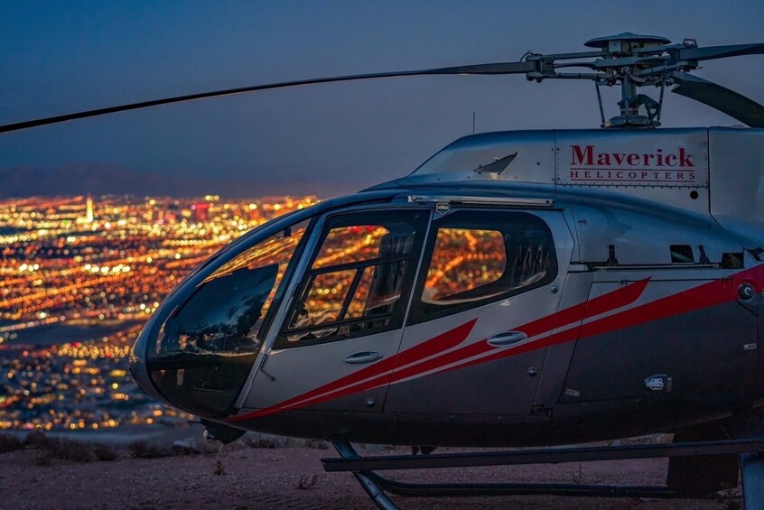 Helicopter at night with Las Vegas in background