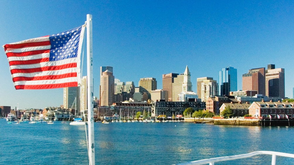 View of Boston skyline from boat.