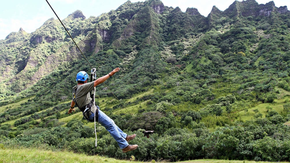 Zipline down the Ka'a'awa Valley from Kualoa Ranch in Oahu