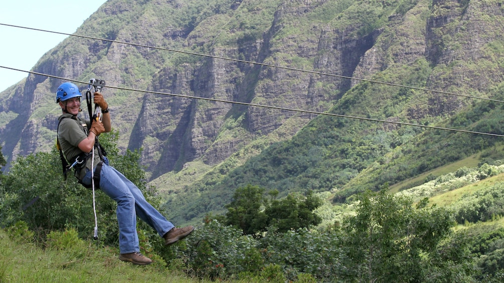 Enjoy the scenery while ziplining down Ka'a'awa Valley