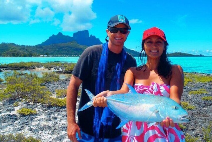 Fishing from the reef in Bora Bora near Matira beach