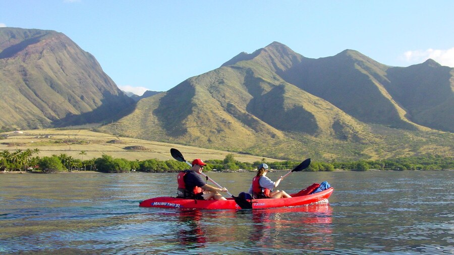 People kayaking on the west shore of Maui