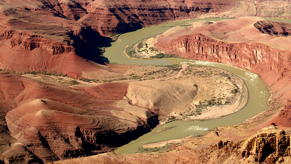 Colorado River flows through the valley floor of the Grand Canyon