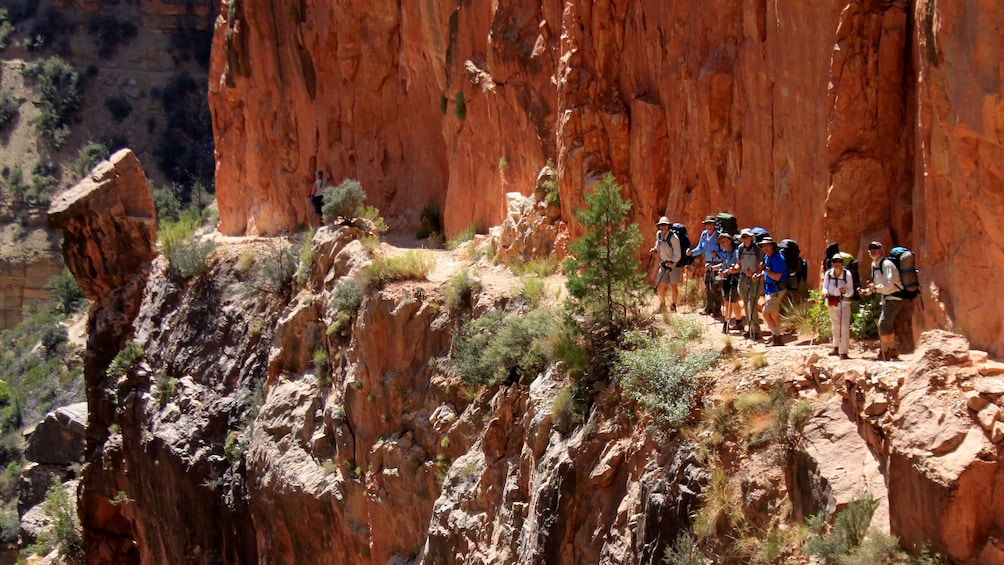 Several hikers walking along canyon.