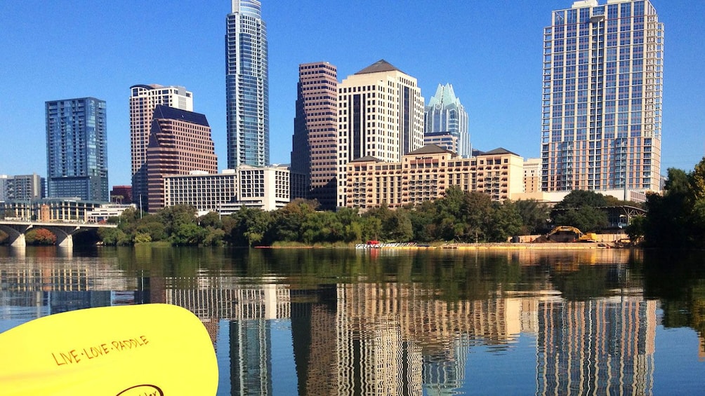 View of Austin skyline from kayak