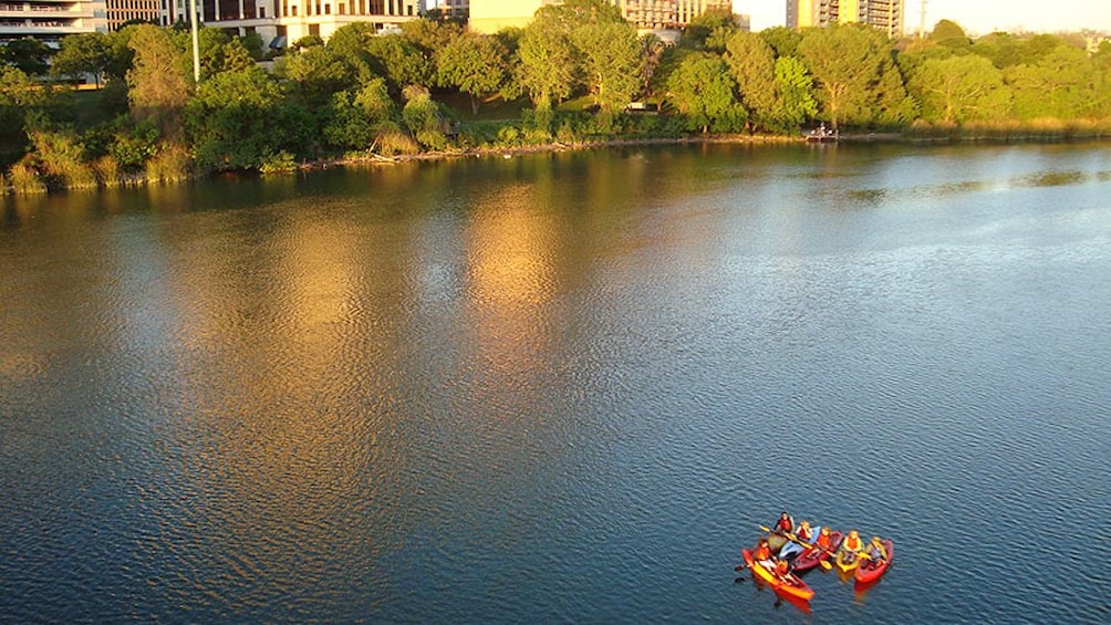 Group of kayakers on river in Austin