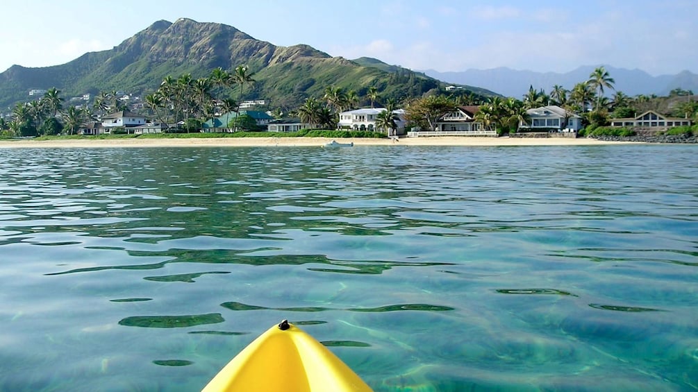 Looking at the coastline from a kayak in Oahu