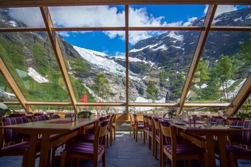 View to the Glaceir seen from restaurant Brevasshytta
