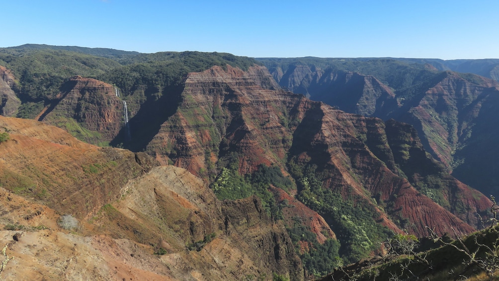 Landscape view of canyons in Koke'e, shown from elevated point.