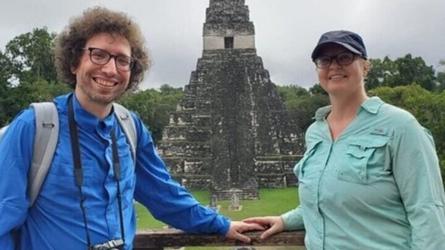 Gran Plaza Tikal National Park in the background the Great Jaguar pyramid
